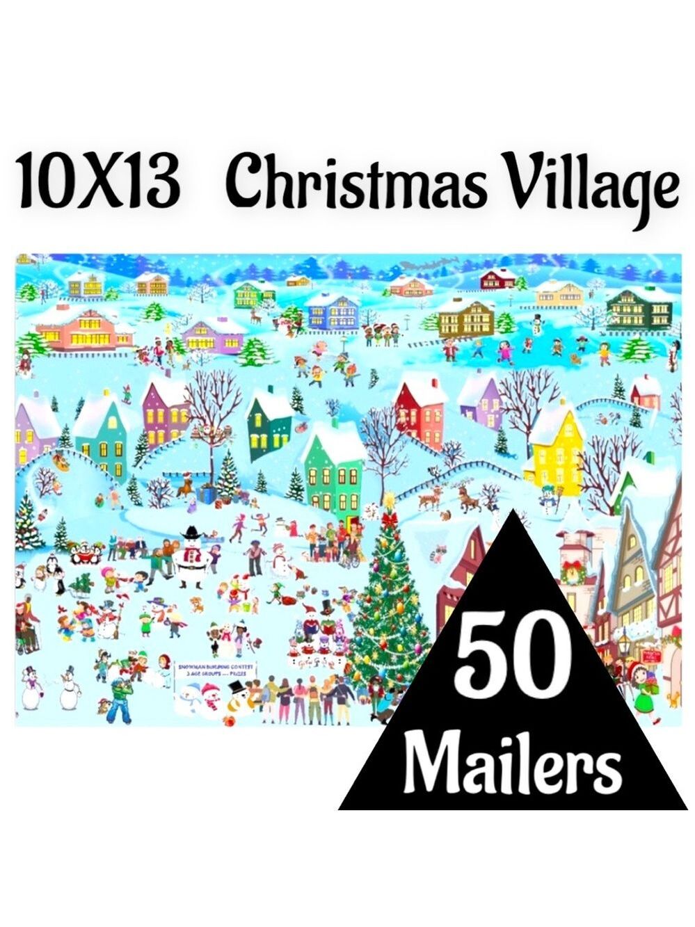 50 10X13 Poly Mailers Christmas Village Snow, Town, Tree and Santa PRICE IS FIRM - Picture 3 of 5